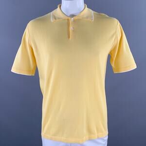 BRIONI Size L Yellow White Tipped Knit Cotton Polo
